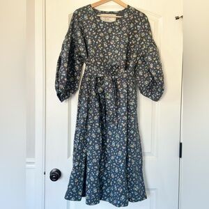 NEW notPERFECTLINEN Montmartre Navy Floral Maxi Dress with Puff Sleeves